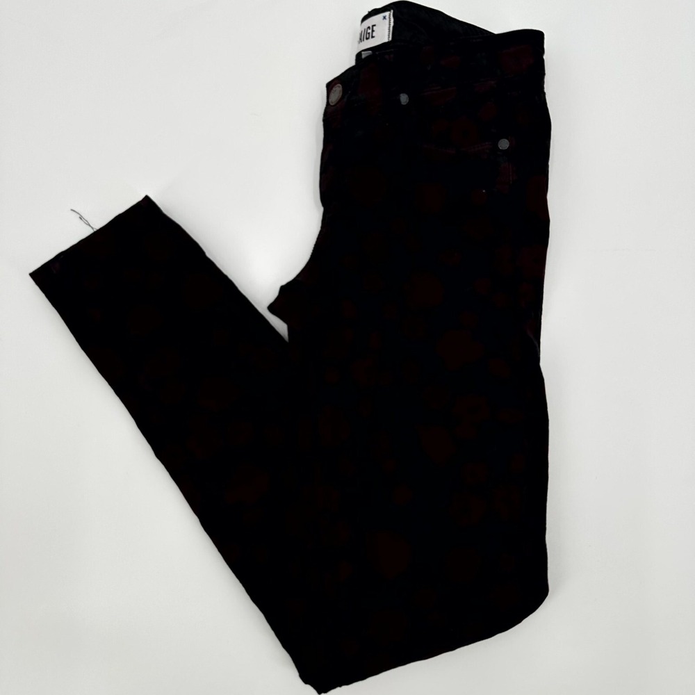 Paige Jeans Womens 24 Black Red Floral Denim Comfort Mid Rise Skinny Leg Regular